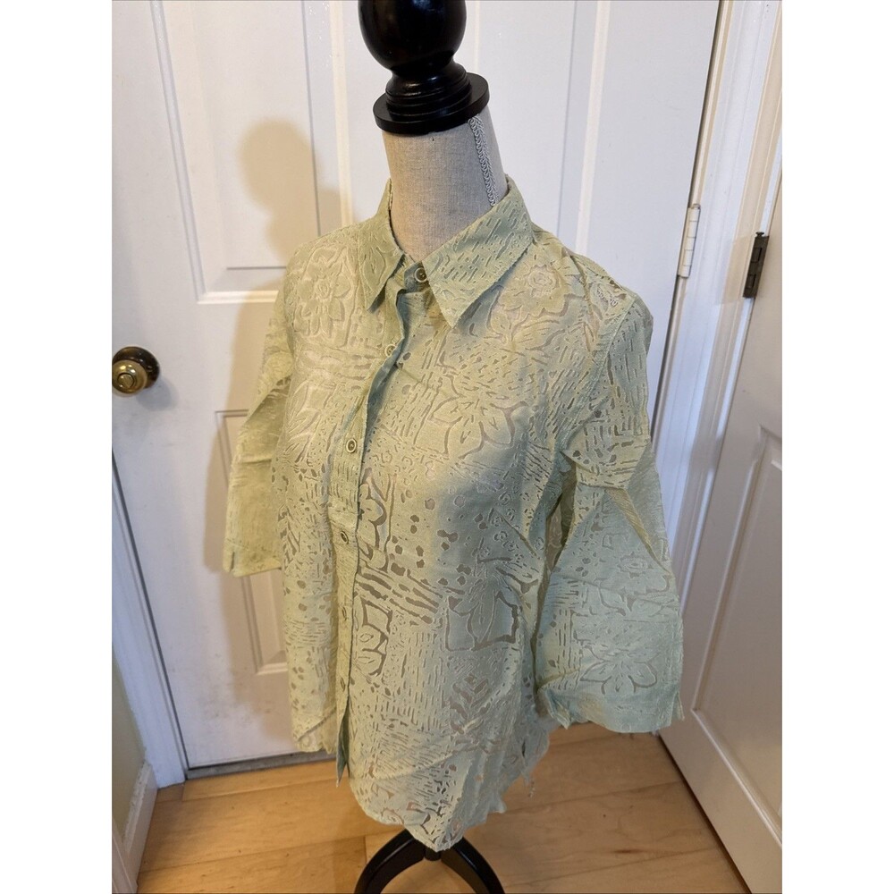 SHEER AIRY Alfred Dunner Light Green Sheer Women’s Blouse Size Petite Large